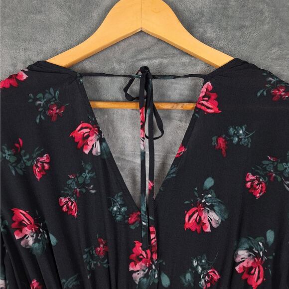 Womens Dress Small‎ Black Romantic Boho Floral Tiered Mini Gauze Feminine Fairy - Picture 7 of 8